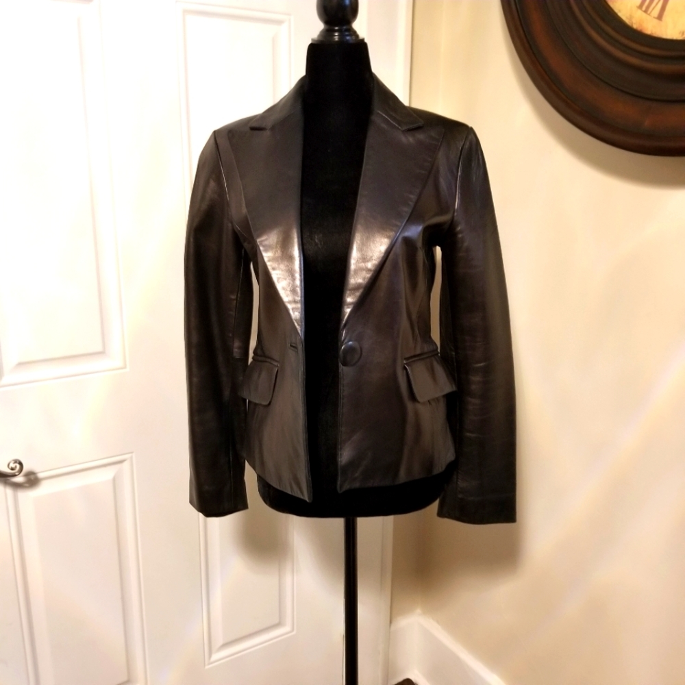 Y2K Banana Republic Black Leather Jacket Sz: 2.
